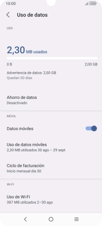 El consumo total de datos se visualiza ahora en la pantalla.