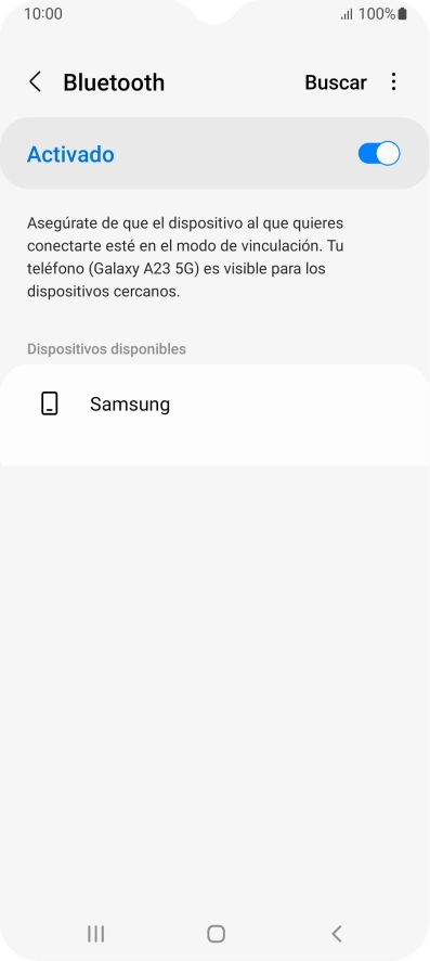 Pulsa el dispositivo Bluetooth deseado y sigue las indicaciones de la pantalla para vincular el dispositivo al teléfono.