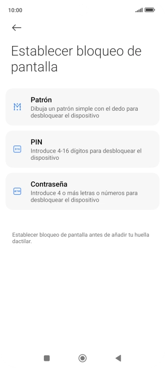 Pulsa el código de seguridad deseado.