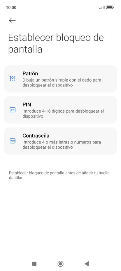 Pulsa el código de seguridad deseado.