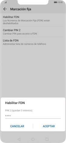 Introduce el código PIN2 y pulsa ACEPTAR.