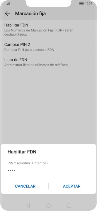 Introduce el código PIN2 y pulsa ACEPTAR.