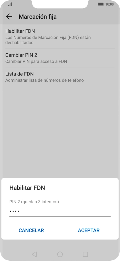 Introduce el código PIN2 y pulsa ACEPTAR.