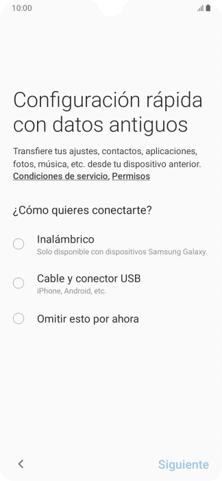 Puedes transferir el contenido de otro teléfono cuando activas tu teléfono por primera vez y cuando lo has restablecido. Cuando aparezca en la pantalla del teléfono esta imagen, ya está listo para la transmisión del contenido del otro teléfono.