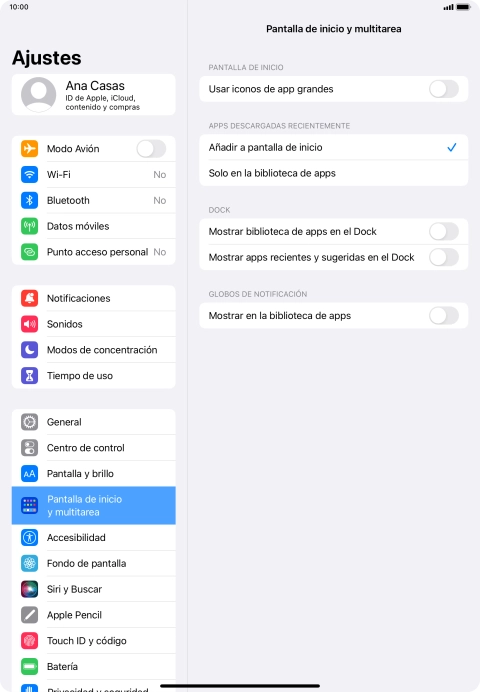 Para añadir nuevas apps descargadas a la pantalla de inicio y a la biblioteca de apps, pulsa Añadir a pantalla de inicio.