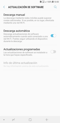 Pulsa Descarga manual. Si hay una versión de software nueva disponible, aparecerá ahora en la pantalla. Sigue las indicaciones de la pantalla para actualizar el software del teléfono.