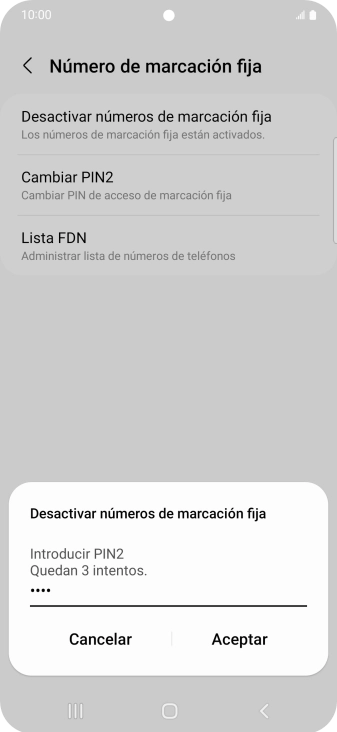 Introduce el código PIN2 y pulsa Aceptar.