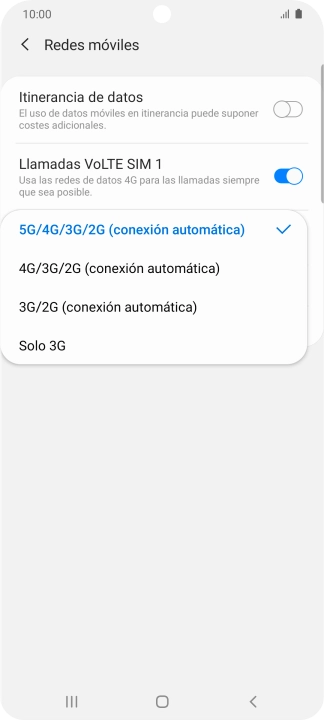 Pulsa el tipo de red deseado.