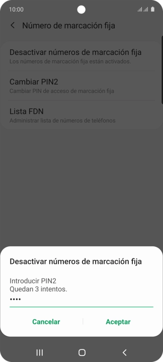Introduce el código PIN2 y pulsa Aceptar.