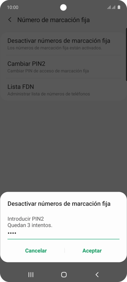 Introduce el código PIN2 y pulsa Aceptar.