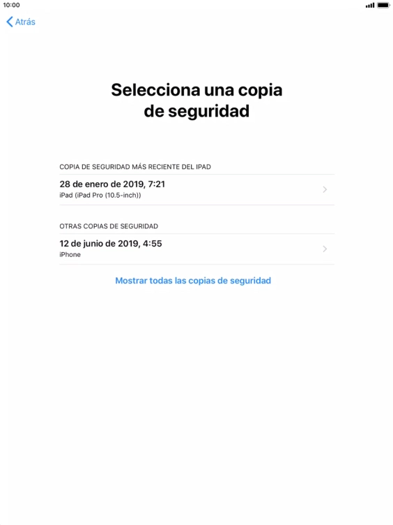 Pulsa la copia de seguridad deseada y espera mientras la tablet restaura el contenido anterior de la copia de seguridad seleccionada. Sigue a continuación las indicaciones de la pantalla para configurar la tablet y dejarla lista para su uso.