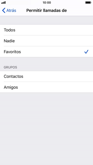Pulsa el ajuste deseado para seleccionar qué contactos te pueden llamar cuando la función de 