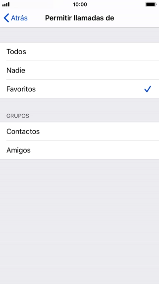 Pulsa el ajuste deseado para seleccionar qué contactos te pueden llamar cuando la función de 