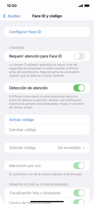 Pulsa Activar código e introduce un código de seguridad de libre elección dos veces seguidas.