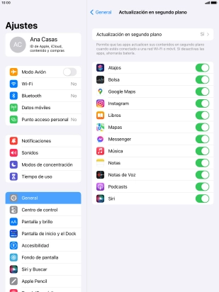 Pulsa Actualización en segundo plano.
