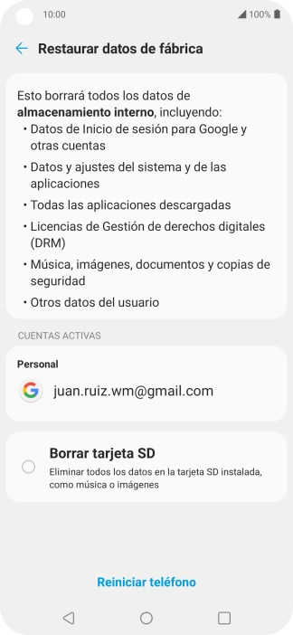 Pulsa Reiniciar teléfono.