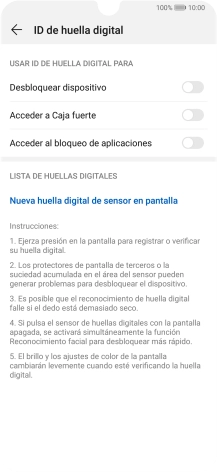 Pulsa Nueva huella digital de sensor en pantalla.