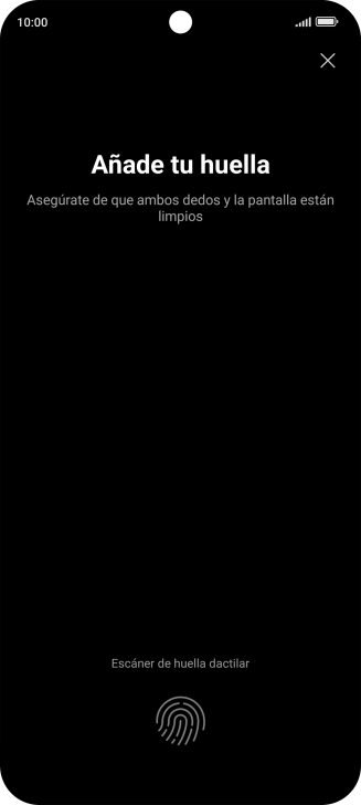 Sigue las indicaciones de la pantalla para crear una huella digital como código de seguridad.
