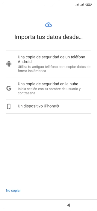 Pulsa el modo de transferencia deseado y sigue las indicaciones de la pantalla para transferir contenido desde el otro teléfono y finalizar la activación de tu teléfono.