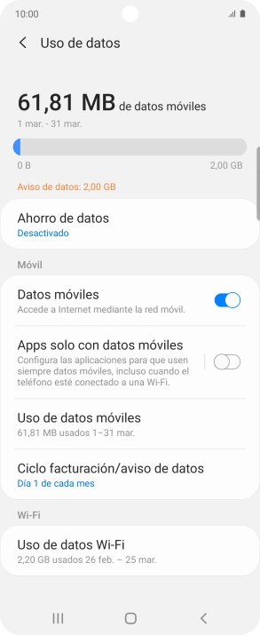 El consumo total de datos se visualiza ahora en la pantalla.