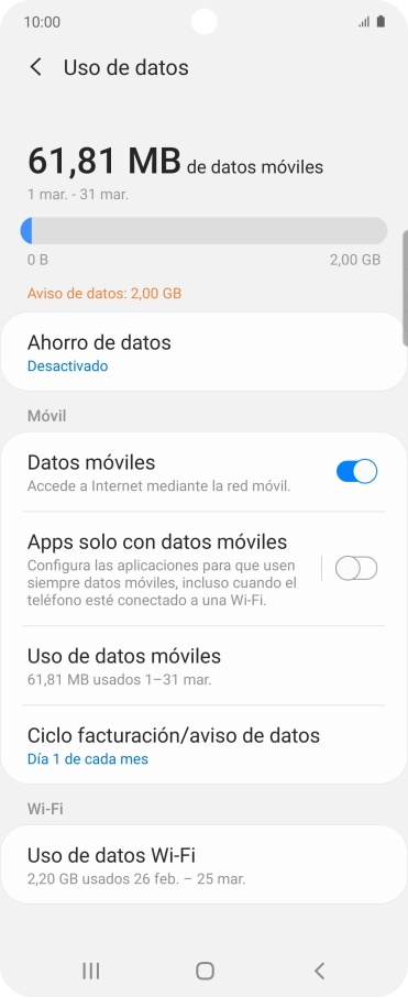 El consumo total de datos se visualiza ahora en la pantalla.