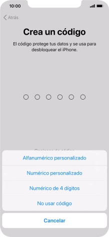 Sigue las indicaciones de la pantalla para activar el uso del código de seguridad o pulsa No usar código.