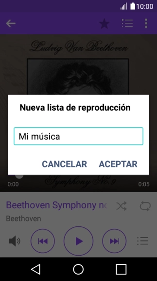 Introduce el nombre deseado de la lista de reproducción y pulsa ACEPTAR.