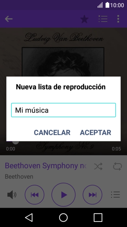 Introduce el nombre deseado de la lista de reproducción y pulsa ACEPTAR.