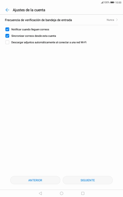 Pulsa Frecuencia de verificación de bandeja de entrada.