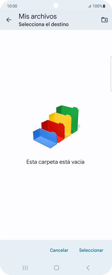 Si deseas crear una nueva carpeta, pulsa el icono de nueva carpeta y sigue las indicaciones de la pantalla para crearla.