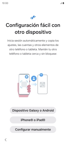Pulsa la opción deseada para transferir contenido desde otro dispositivo y pulsa Configurar manualmente.