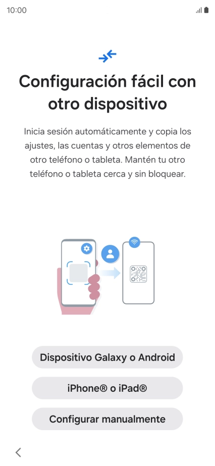 Pulsa la opción deseada para transferir contenido desde otro dispositivo y pulsa Configurar manualmente.