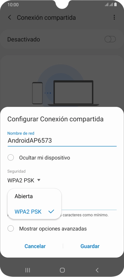 Pulsa WPA2 PSK para proteger la conexión wifi con una contraseña.
