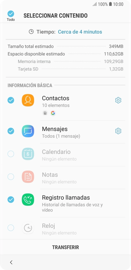 Pulsa los tipos de datos deseados.