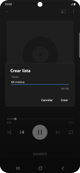 Introduce el nombre deseado de la lista de reproducción y pulsa Crear.