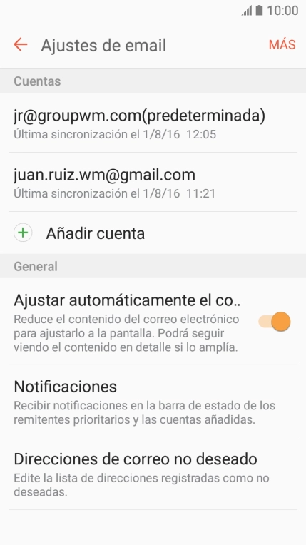 Pulsa la cuenta de correo electrónico deseada.