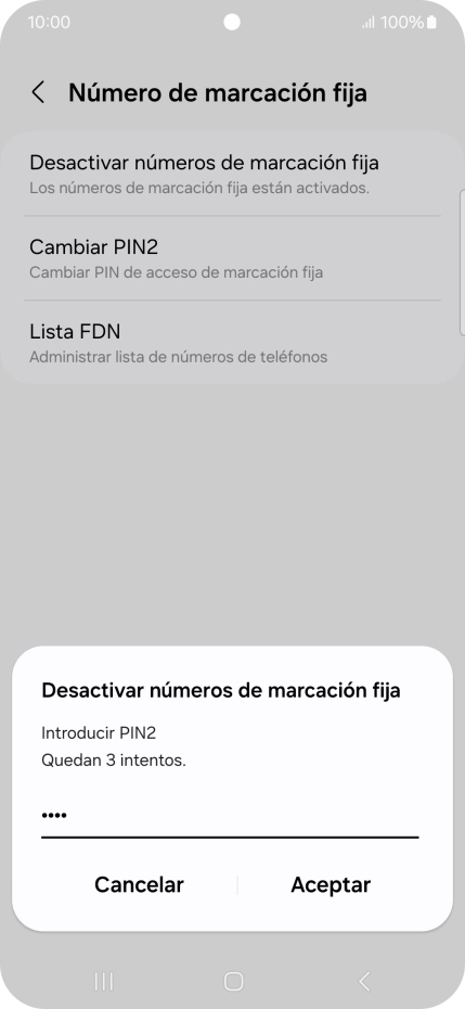 Introduce el código PIN2 y pulsa Aceptar.