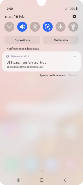 Pulsa Toca para otras opciones USB..