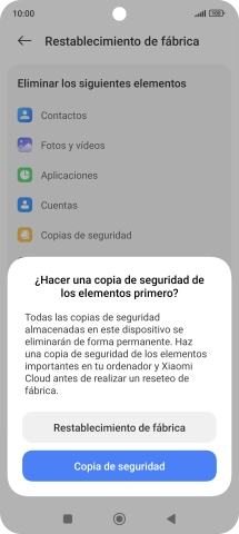 Pulsa Restablecimiento de fábrica.