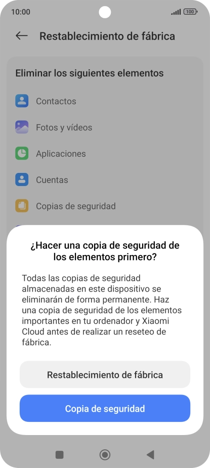 Pulsa Restablecimiento de fábrica.