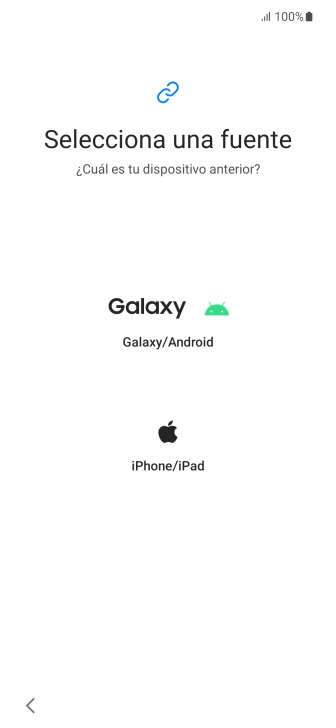 Pulsa el ajuste deseado y sigue las instrucciones de la pantalla para transferir el contenido del otro teléfono.