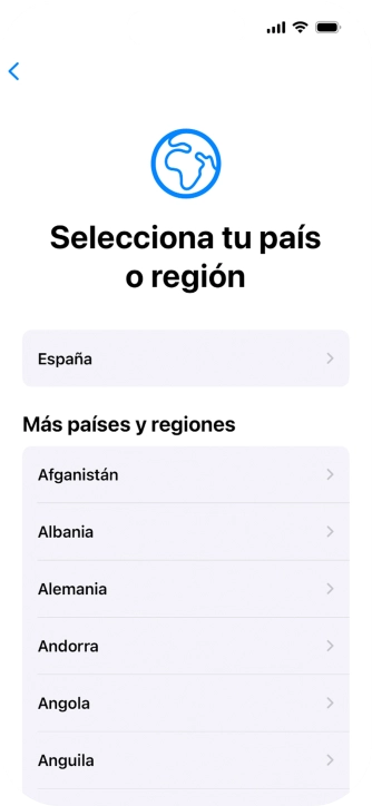 Pulsa el país o el área deseados.