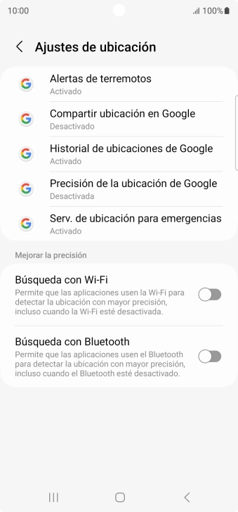 Pulsa Precisión de la ubicación de Google.