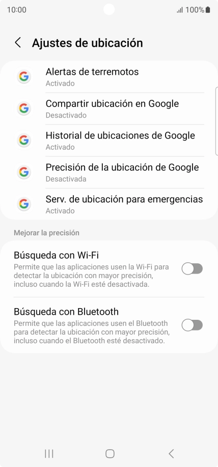 Pulsa Precisión de la ubicación de Google.
