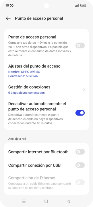 Pulsa Ajustes del punto de acceso.