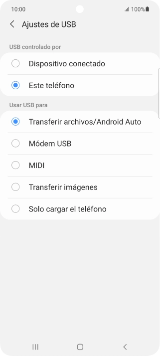 Pulsa Transferir archivos/Android Auto.