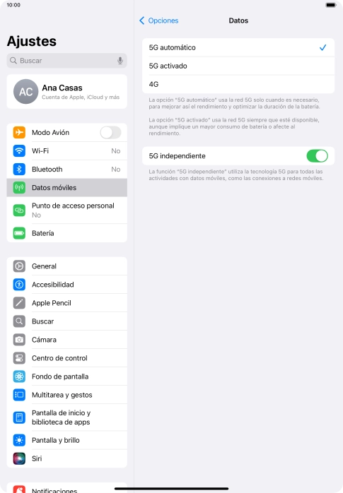 Si deseas activar el cambio automático entre una red 5G y 4G, pulsa 5G automático.