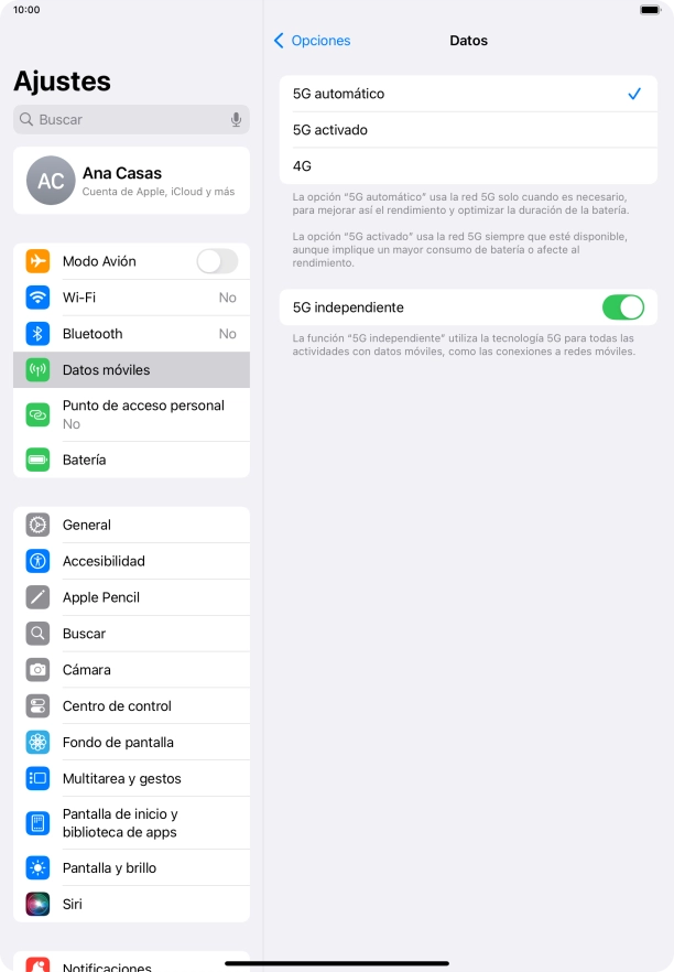 Si deseas activar el cambio automático entre una red 5G y 4G, pulsa 5G automático.