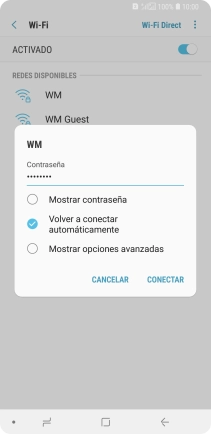 Introduce la contraseña de la red wifi y pulsa CONECTAR.