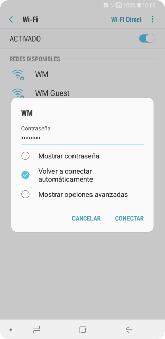 Introduce la contraseña de la red wifi y pulsa CONECTAR.